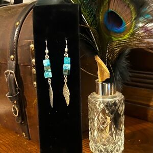 Silver Feather Turquoise Earrings